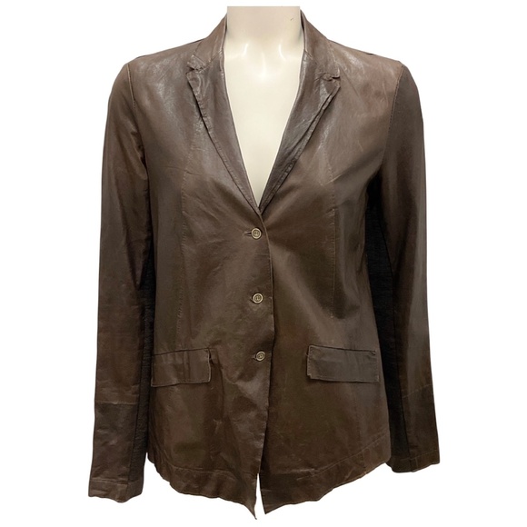 TRANSIT PAR SUCH BROWN DISTRESSED LAMBSKIN LEATHER JACKET - Picture 1 of 6